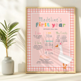 Girls Pink Goose First Year Birthday Milestone Poster