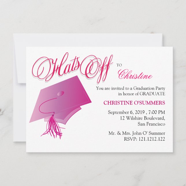 Girl's Pink Graduation Party Invitation (Front)