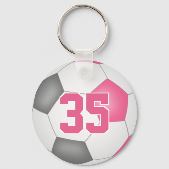 girls pink grey personalized soccer keychain (Front)