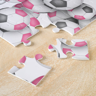 girls pink grey soccer balls pattern jigsaw puzzle
