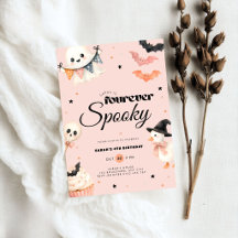 Girls Pink Halloween Fourever Spooky 4th Birthday