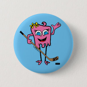 Girls Pink Hockey Monster Player Pinback Flare 2 Inch Round Button