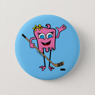 Girls Pink Hockey Monster Player Pinback Flare 2 Inch Round Button