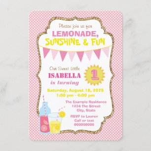 Girls Pink Lemonade Birthday Party Invitation