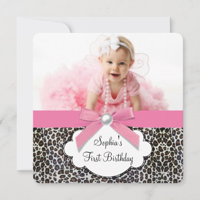 Girls Pink Leopard Birthday Party Invitation (Front)