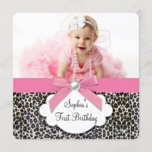 Girls Pink Leopard Birthday Party Invitation