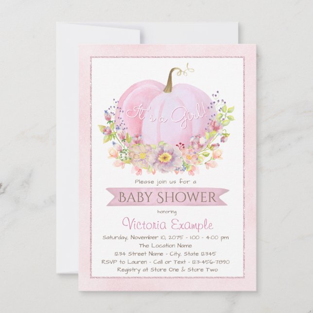 Girls Pink Little Pumpkin Baby Shower Invitations (Front)