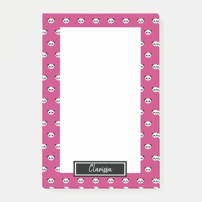 Girls Pink Personalized Panda Bear Animal Kids Post-it Notes (Front)
