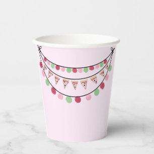 Girls Pink Pizza Party Birthday  Paper Cups