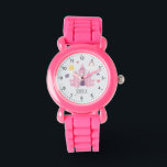 Girls Pink Princess Castle and Crown Kids Watch<br><div class="desc">This adorable kids watch design features a pink princess castle,  crown,  stars,  hearts,  and flowers,  and can be personalized with your girls name. The perfect pink magical gift for your prince or princess-loving child!</div>