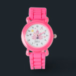 Girls Pink Princess Castle and Crown Kids Watch<br><div class="desc">This adorable kids watch design features a pink princess castle, crown, stars, hearts, and flowers, and can be personalized with your girls name. The perfect pink magical gift for your prince or princess-loving child!</div>