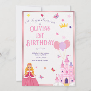 Girls Pink Princess Custom Birthday Invitation