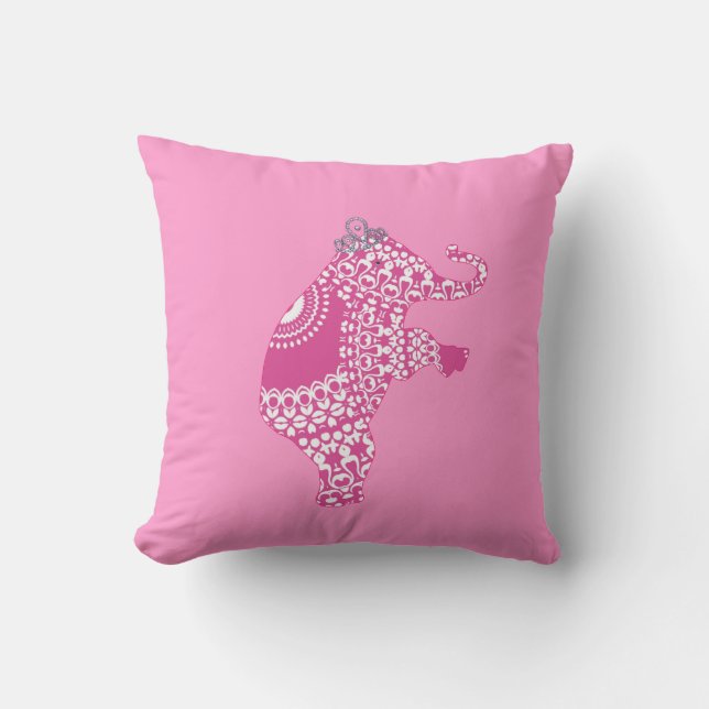 Girl's Pink Princess Cute Elephant American MoJo P Throw Pillow (Front)