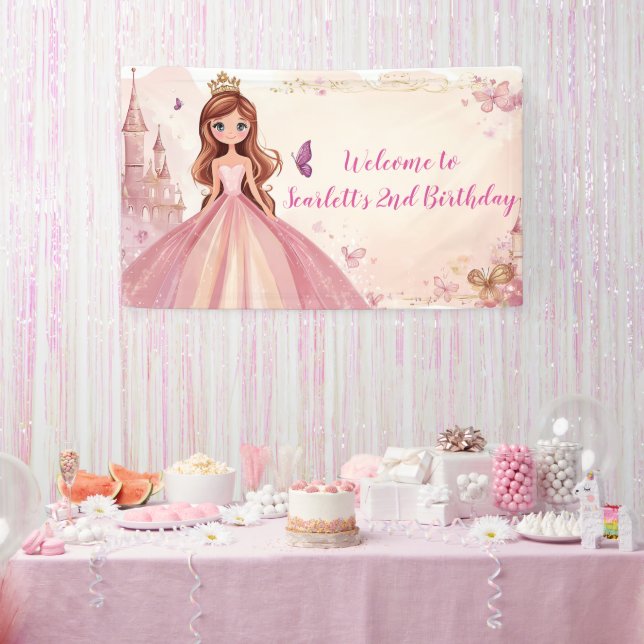 Girls Pink Princess Personalised Party Banner (Party)