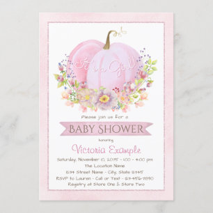 Girls Pink Pumpkin Baby Shower Invitations