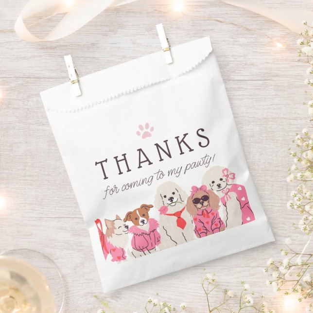 Girls Pink Puppy Pawty Birthday  Favour Bag (Clipped)
