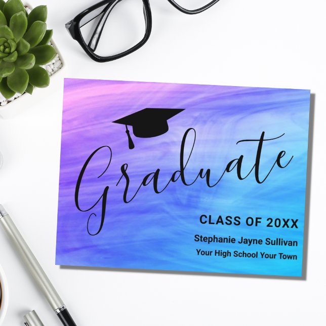 Girls Pink Purple Graduation Announcement Postcard (Creator Uploaded)
