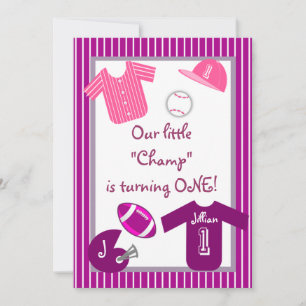 Girls Pink Purple Sports Birthday Party Invitation