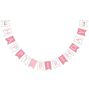 Girl's Pink Rabbit Happy 1st Birthday Bunting Flags
