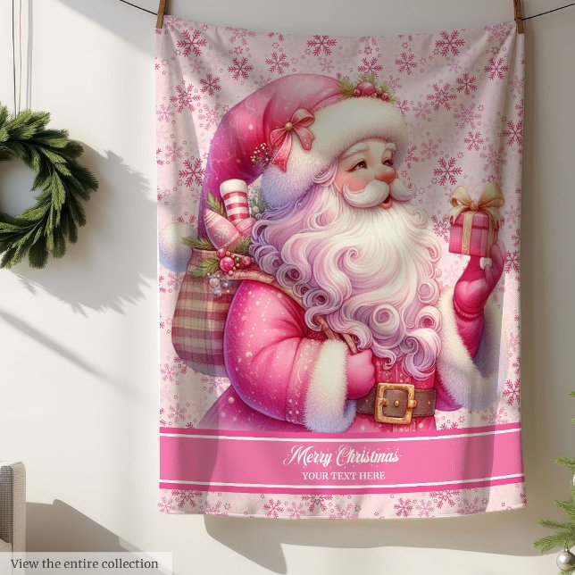 Girls Pink Santa Christmas Blanket Custom Name (Girls Pink Santa Christmas Blanket Custom Name)
