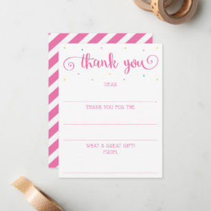 Girls Pink Script Fill In The Blank Thank You Card