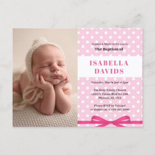 Girls pink simple elegant baptism invitation postcard