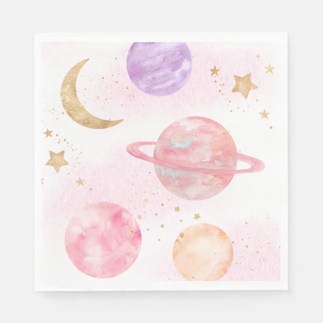 Girl's Pink Space Party Napkins (Front)