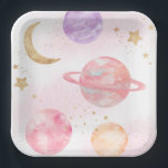 Girl's Pink Space Party Plates<br><div class="desc">Girl's Space Paper Plates
Ready to be personalized by you!</div>
