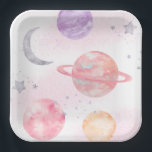 Girl's Pink Space Party Plates<br><div class="desc">Girl's Space Paper Plates
Ready to be personalized by you!</div>