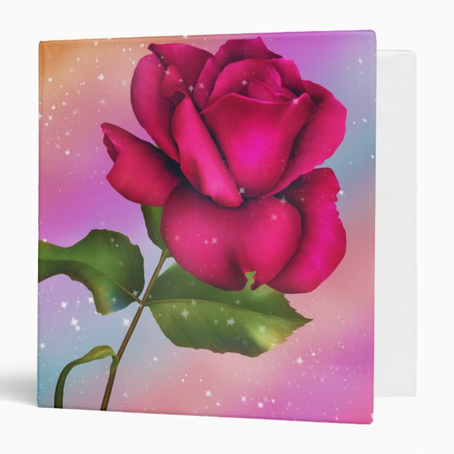 Girls Pink Sparkle Rose Rainbow Pastel & Glitter Binder (Front/Inside)