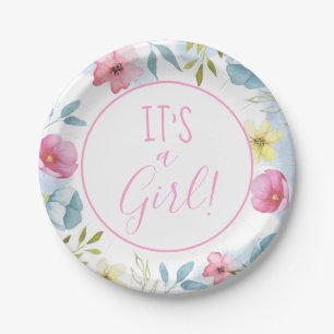 Girls Pink Spring Floral Baby Shower Paper Plate