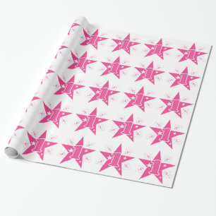 Girls Pink Star First Birthday Wrapping Paper