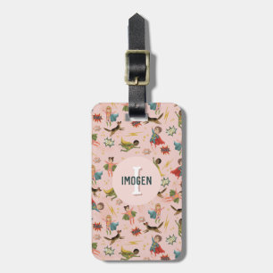 Girls Pink Superhero Monogram and Name Kids Luggage Tag