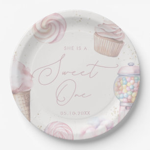 Girls' Pink Sweet One Candy Ice Cream 1st Birthday Paper Plate