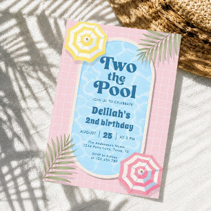 Girls Pink Two The Pool Summer 2nd Birthday Invitation