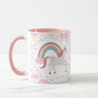 Girls Pink Unicorn Rainbow Sparkle Mug
