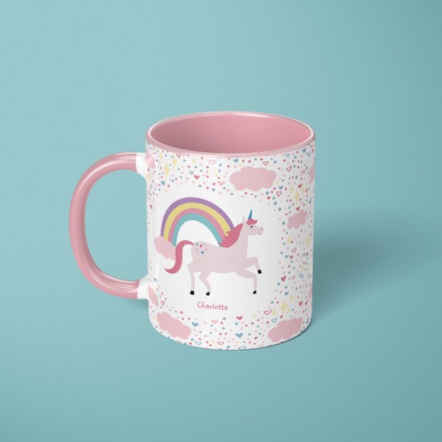 Girls Pink Unicorn Rainbow Sparkle with Name Mug (Creator Uploaded)