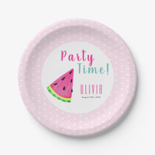 Girl's Pink Watermelon Birthday Party Personalized Paper Plate