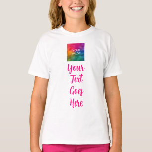 Girls Pink & White Custom Image Script Text Name T-Shirt