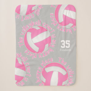 girls pink white volleyball court my happy place sherpa blanket