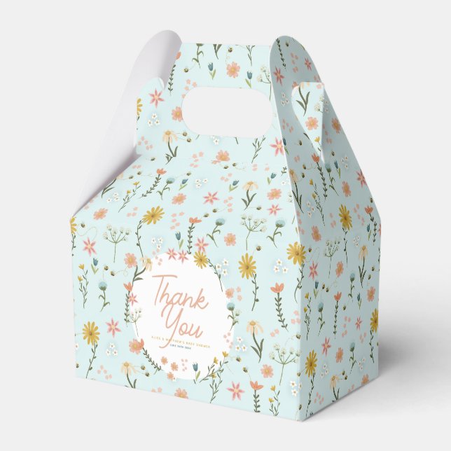 Girls Pink Wildflower Baby Shower Favor Box (Front Side)