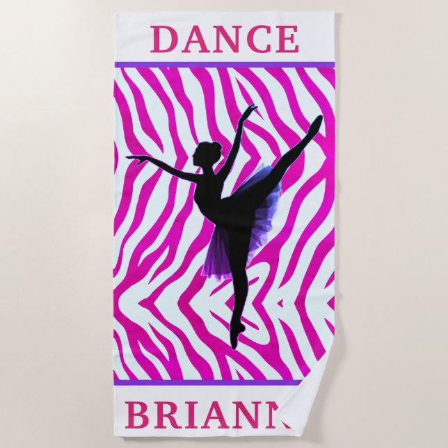 Girls Pink Zebra Ballerina Dancer Beach Towel (Front)