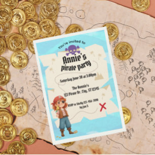 Girls Pirate Map Birthday Party Invitation