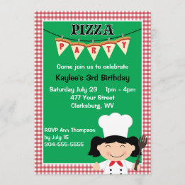 Girl's Pizza Party Invitation