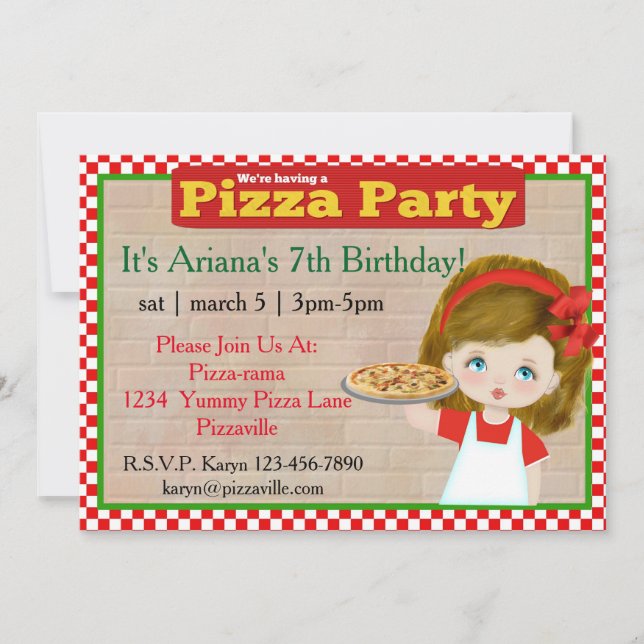 Girls Pizza Party Invitation (Front)