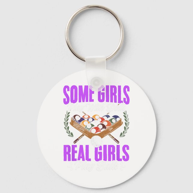 Girls Play With Snooker Pool Players Girl Billiard Keychain (Front)