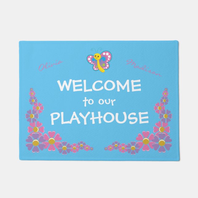 Girls Playhouse welcome blue Doormat (Front)