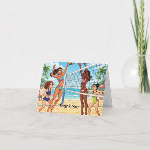 Girls Playing Beach Volleyball Personalize Thank You Card