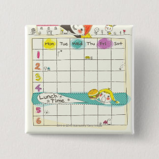 Girls playing by school and timetable 2 inch square button