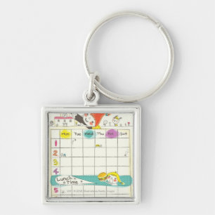 Girls playing by school and timetable keychain